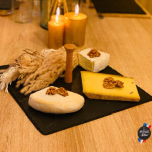 Ref Plat1+P / Ardoise plateau à fromage 30x30 cm avec poignée bois centrale